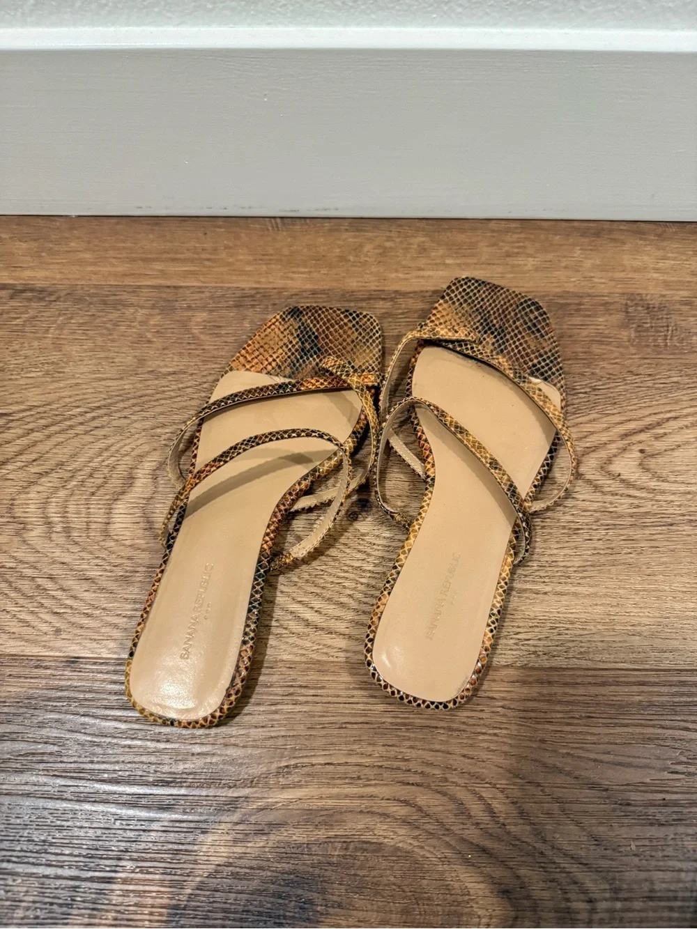 Banana Republic Brown Snake-Print Strappy Slide Sandals
